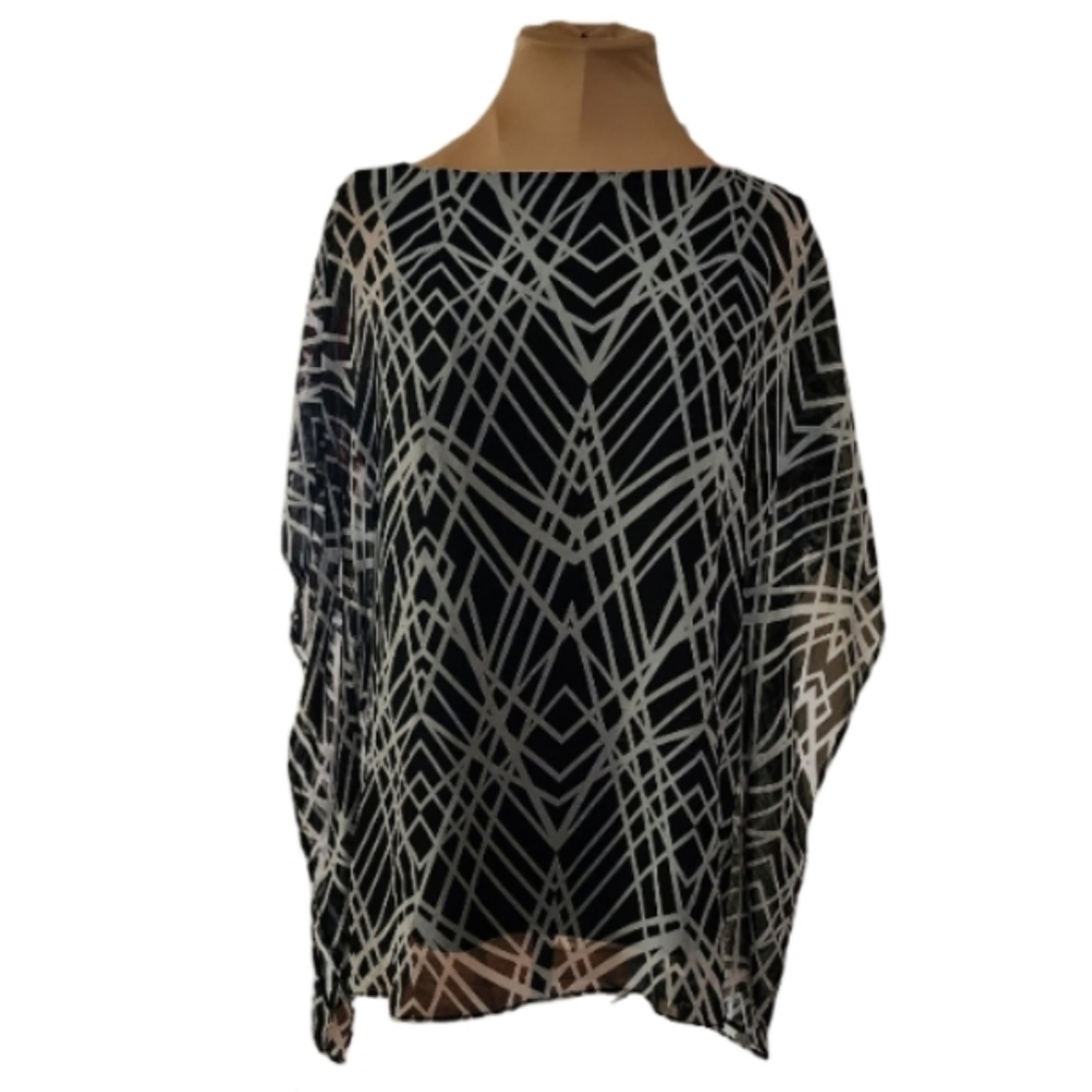 Calvin‎ Klein Black and Gray Tunic Blouse Women's XS Oversize
